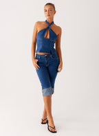 Saylor Halter Denim Top - Indigo