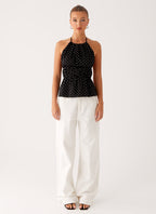 Sergio Halter Top - Black Polka Dot