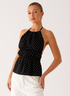 Sergio Halter Top - Black Polka Dot