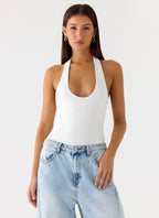 Set The Scene Halter Bodysuit - White