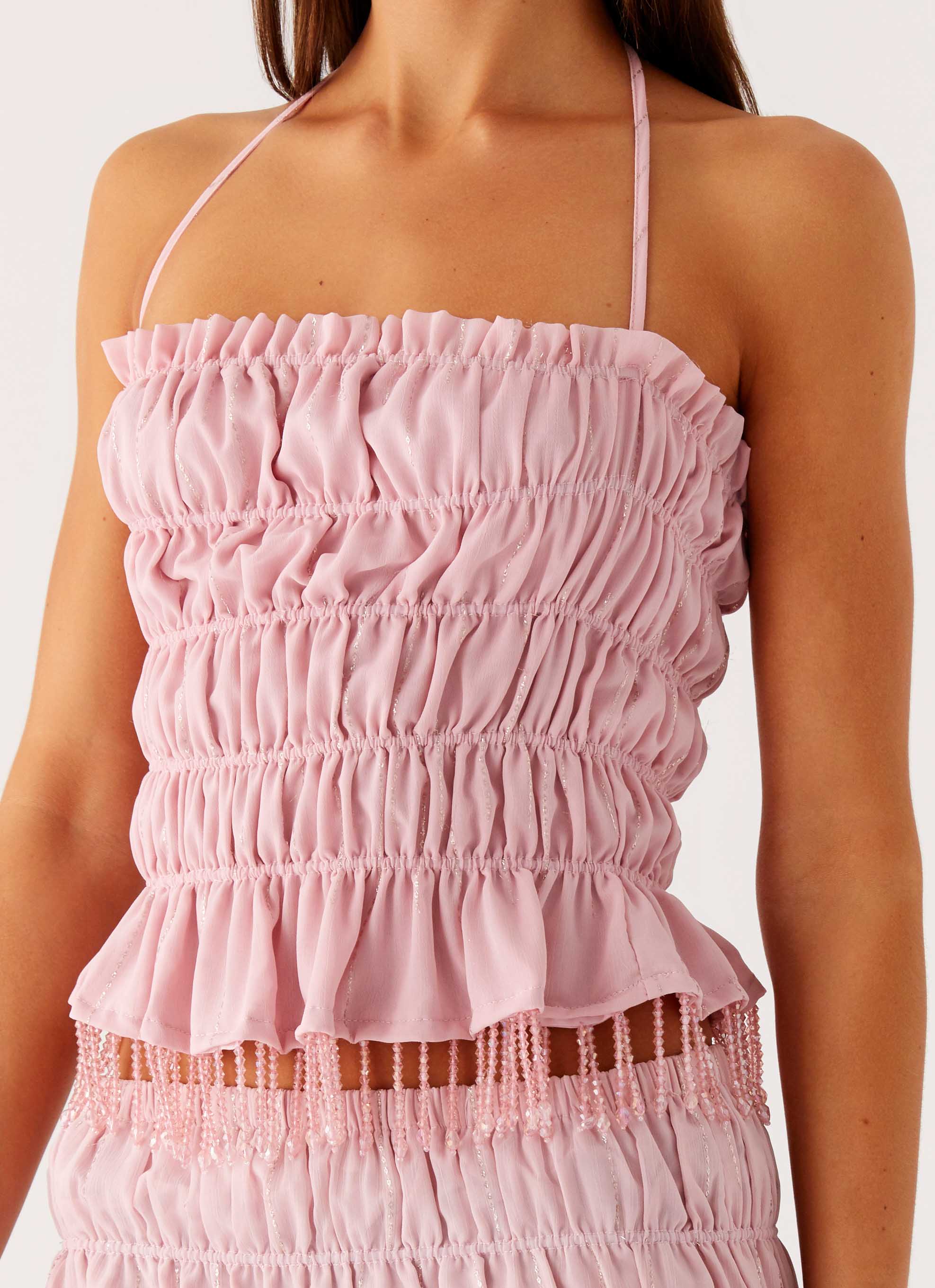 Shari Beaded Halter Top - Pink