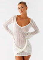 Sorelle Long Sleeve Twist Mini Dress - Ivory