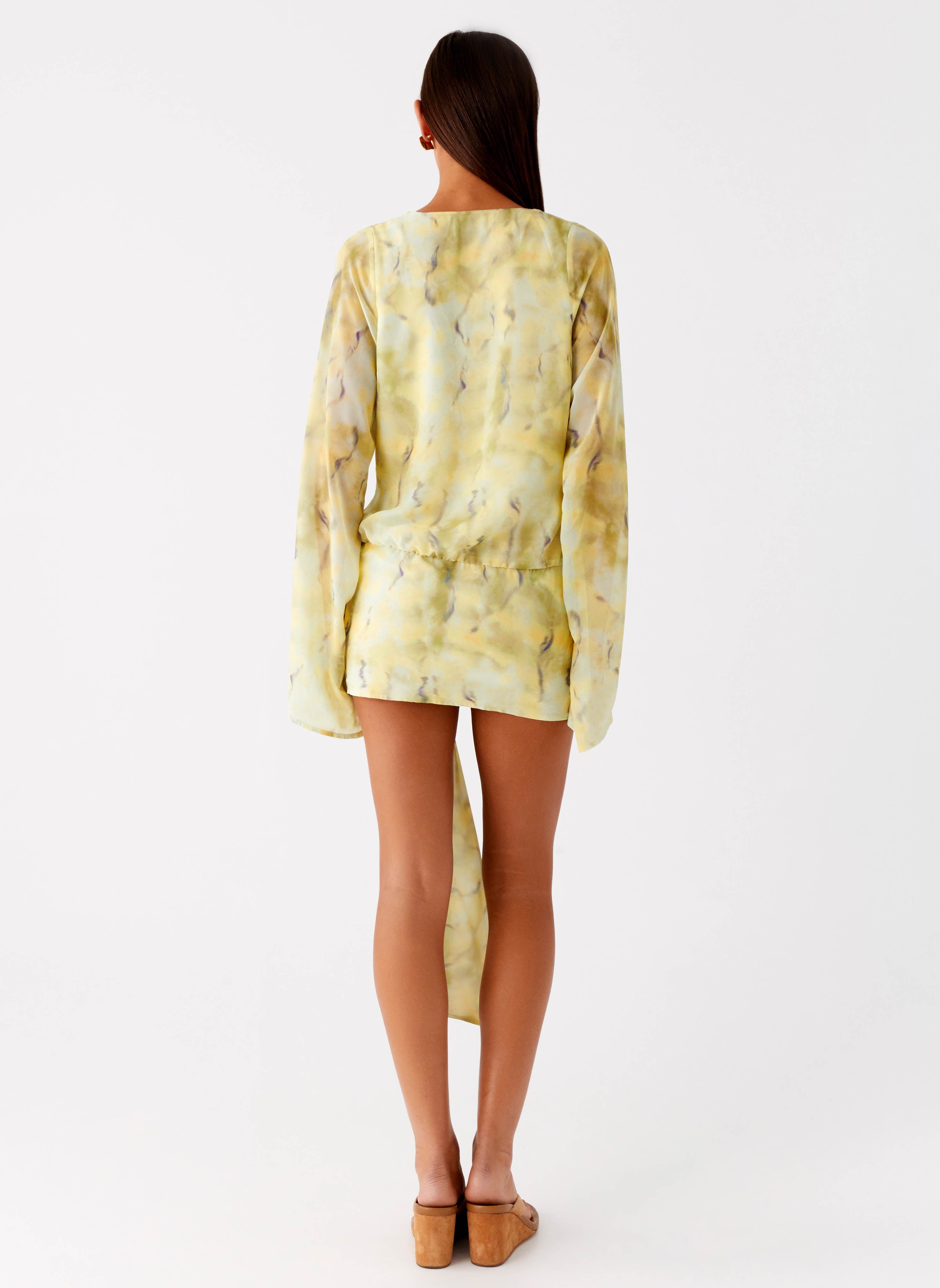 Sorrel Long Sleeve Mini Dress - Yellow Tie Dye
