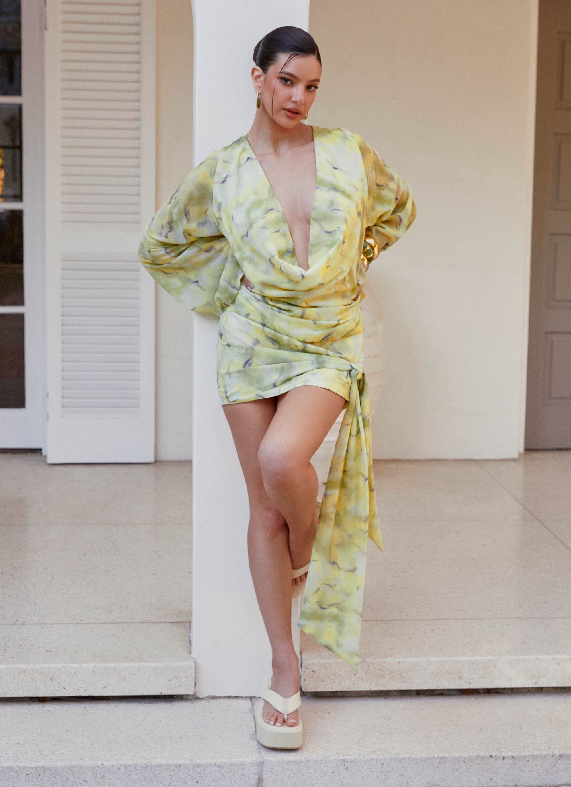 Sorrel Long Sleeve Mini Dress - Yellow Tie Dye