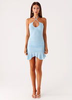 Spears Halter Mesh Mini Dress - Blue