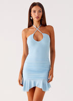 Spears Halter Mesh Mini Dress - Blue