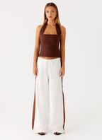 Sunflare Linen Halter Top - Chocolate
