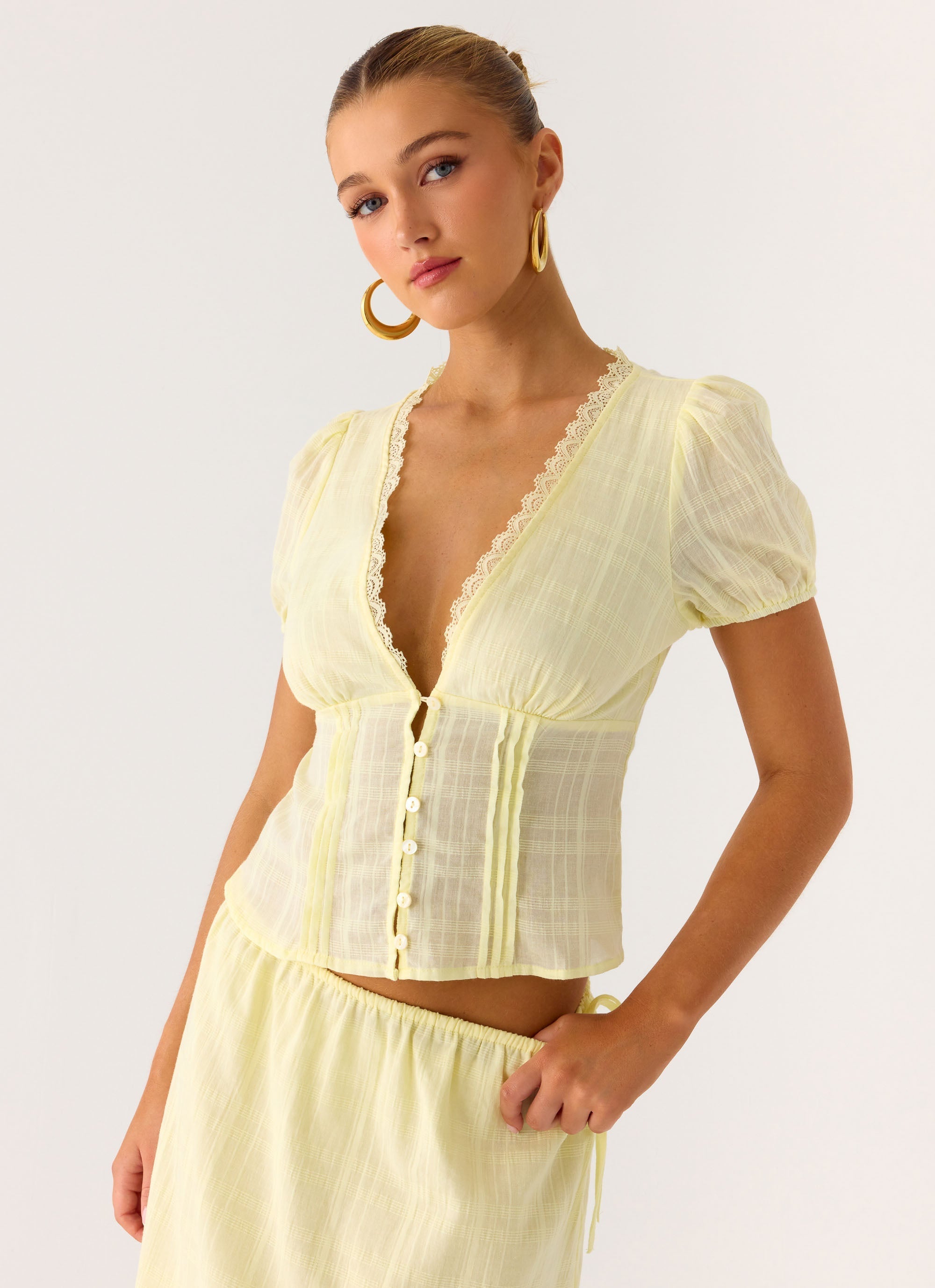 Sweet Lullaby Button Up Shirt - Lemon Yellow