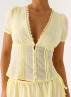 Sweet Lullaby Button Up Shirt - Lemon Yellow