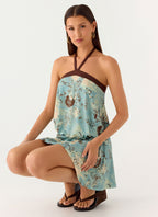 Switch Up Halter Mini Dress - Aqua Blur