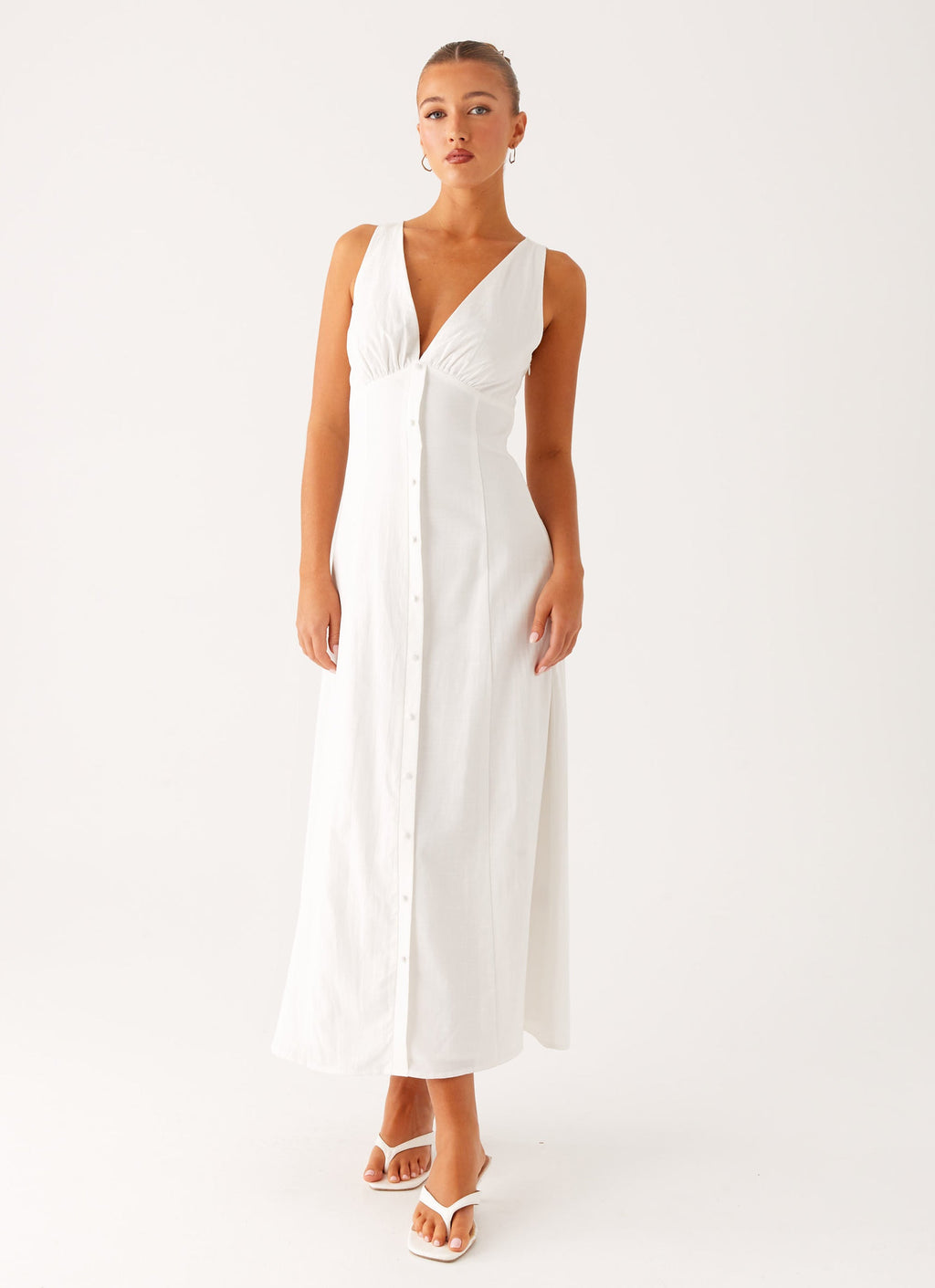 Tamsin Linen Maxi Dress - White