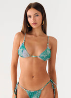 Thalassa Beaded Triangle Bikini Top - Green Paisley