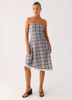Tonie Strapless Midi Dress - Shoreline Check