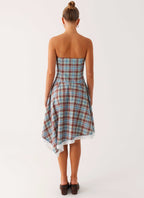 Tonie Strapless Midi Dress - Shoreline Check