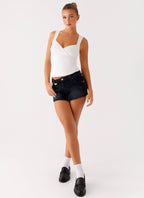 Tropics Low Rise Denim Mini Skort - Washed Dark Blue