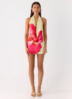 Varindra Cowl Mini Dress - Yellow Floral Spritz