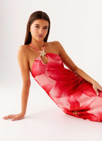 Vatiana Chiffon Maxi Dress - Peach Watermelon Flower