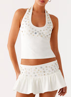 Vegas Nights Halter Neck Top - White