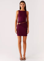 Velvet Wine Mini Dress - Boysenberry