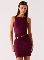 Velvet Wine Mini Dress - Boysenberry