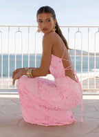 Vietta Sequin Cami Maxi Dress - Pink