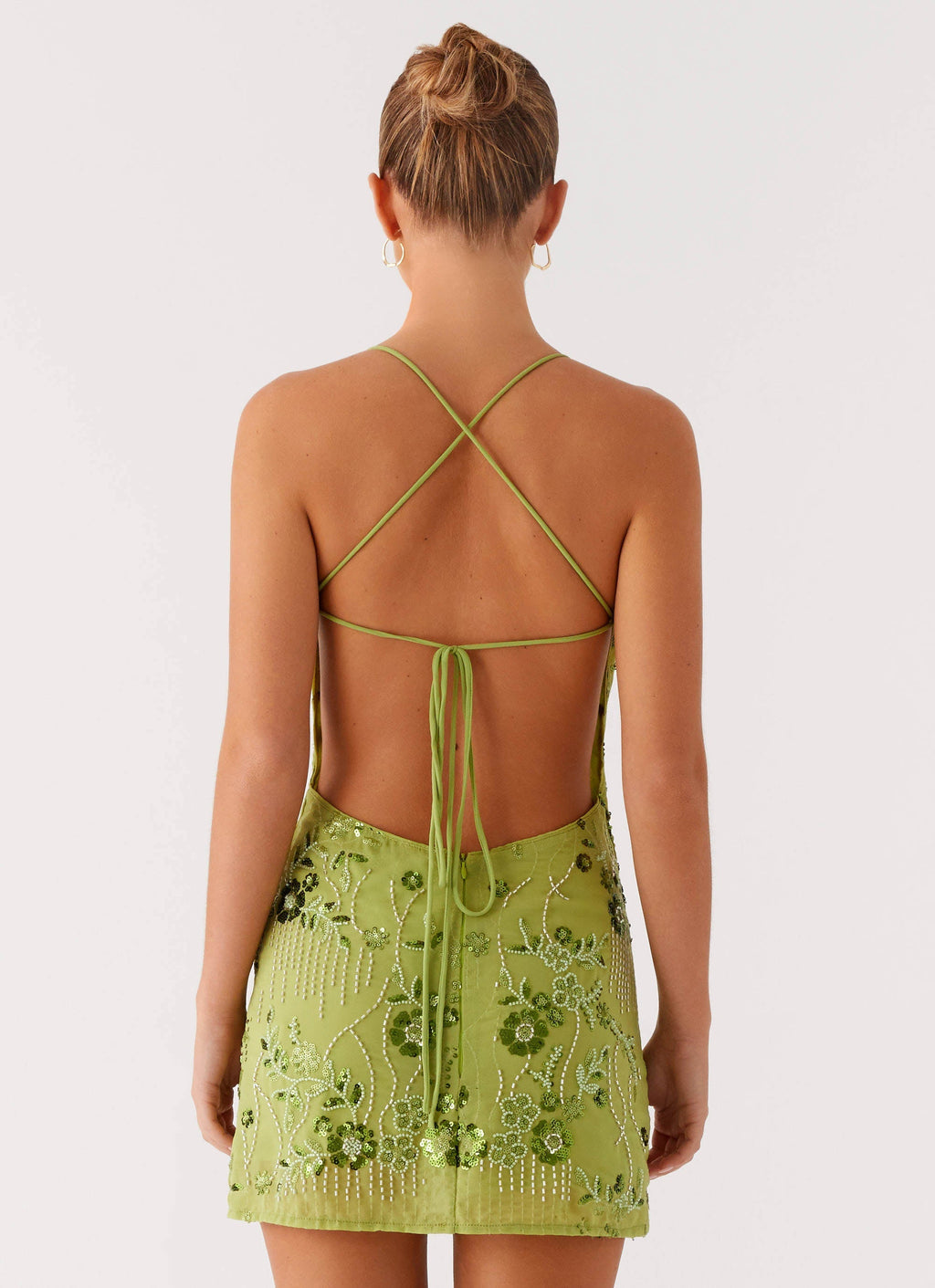 Vietta Sequin Cami Mini Dress - Lime