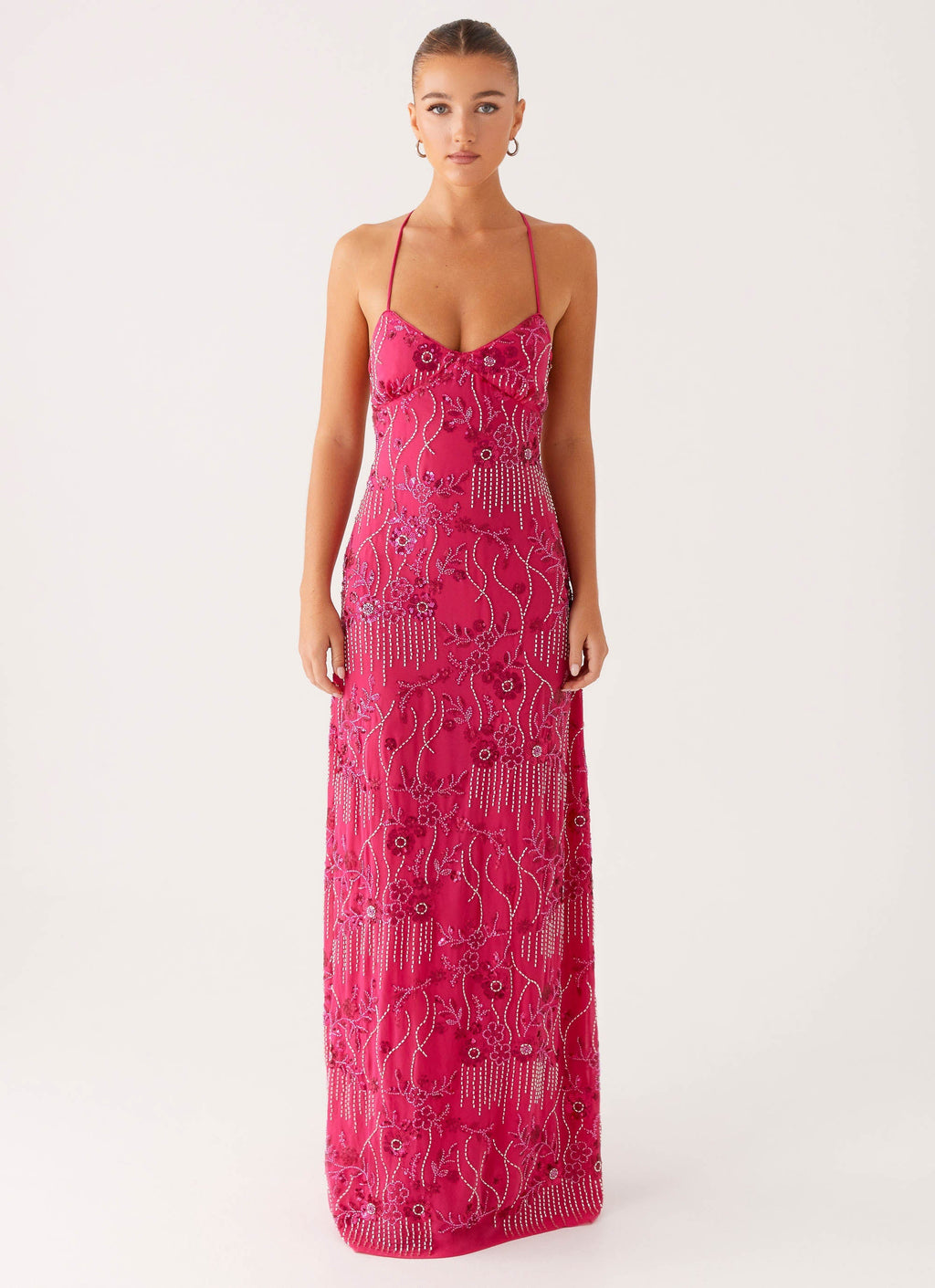 Vietta Sequin Cami Maxi Dress - Fuchsia