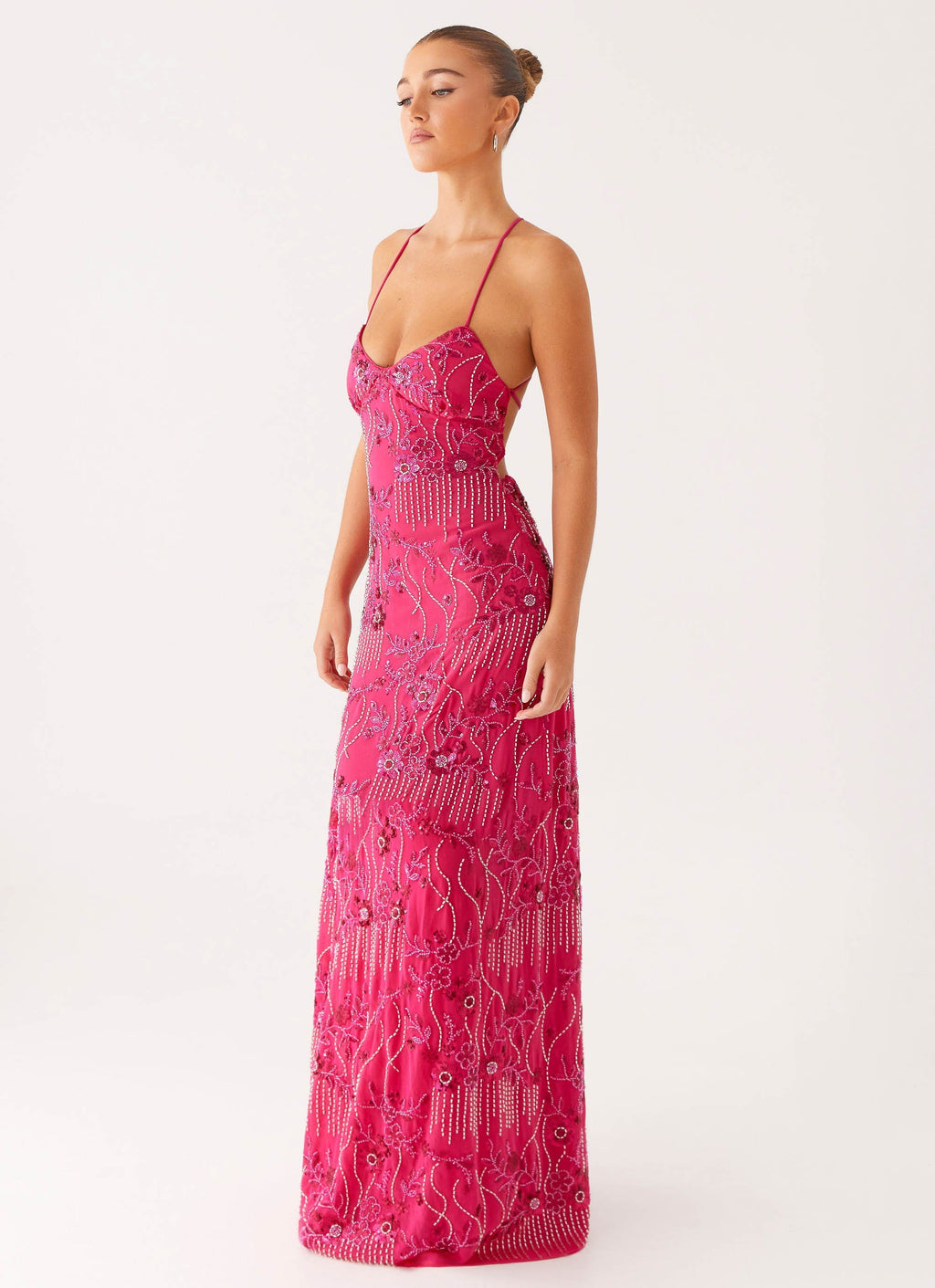 Vietta Sequin Cami Maxi Dress - Fuchsia