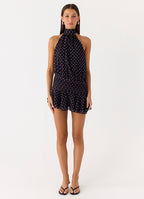 Willow Chiffon Mini Dress - Black Polkadot