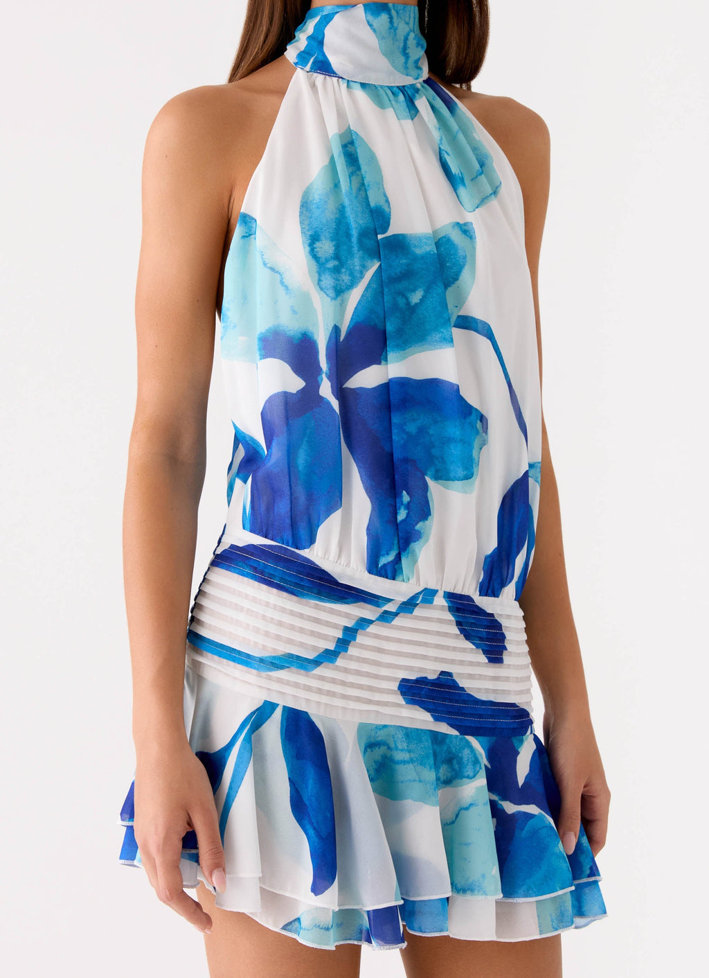 Willow Chiffon Mini Dress - Cerulean Bloom