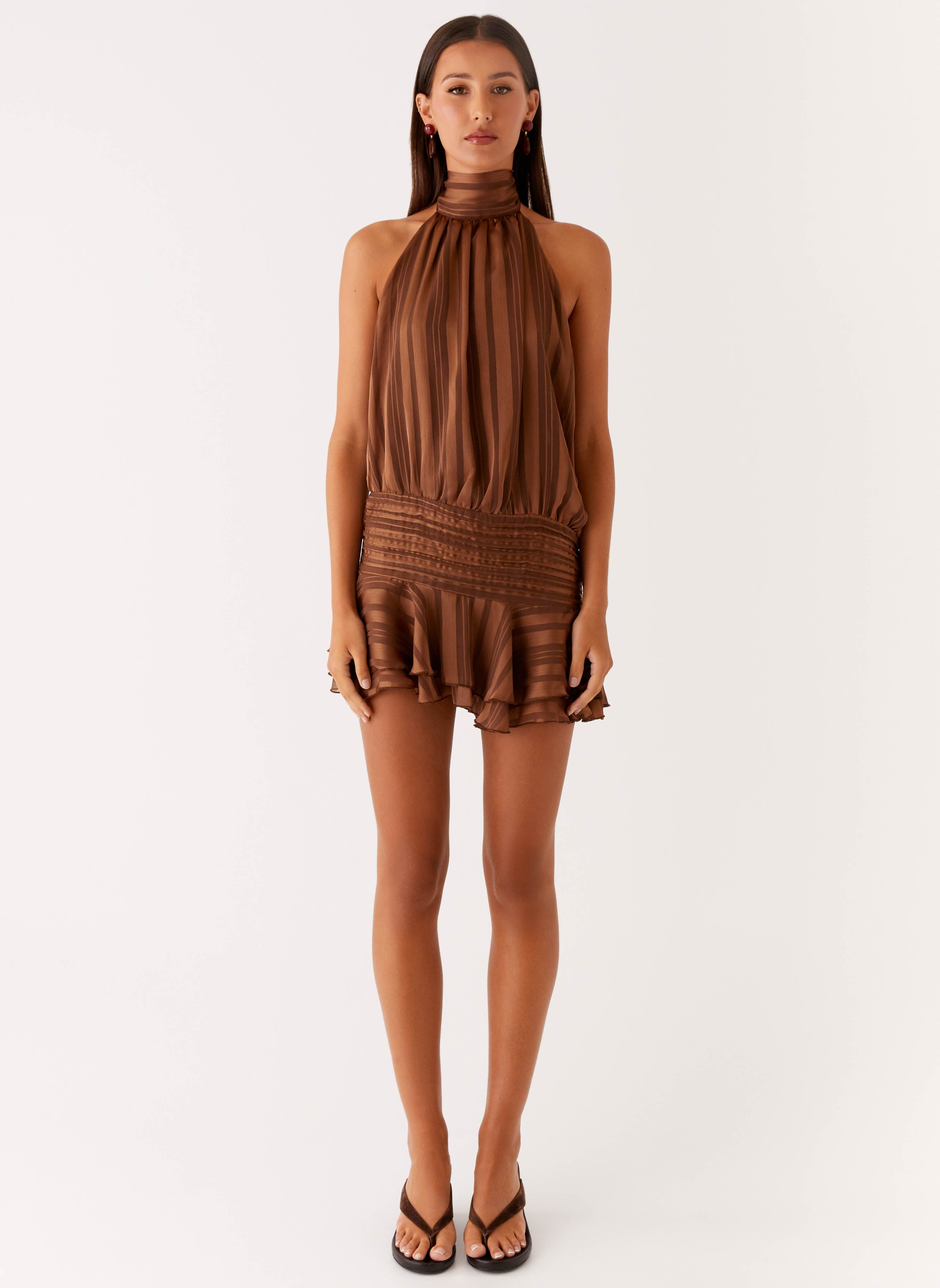 Willow Chiffon Mini Dress - Chocolate