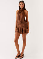 Willow Chiffon Mini Dress - Chocolate