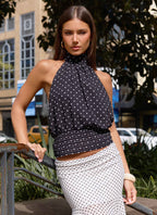 Willow Chiffon Top - Black Polkadot