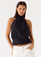 Willow Chiffon Top - Black Polkadot