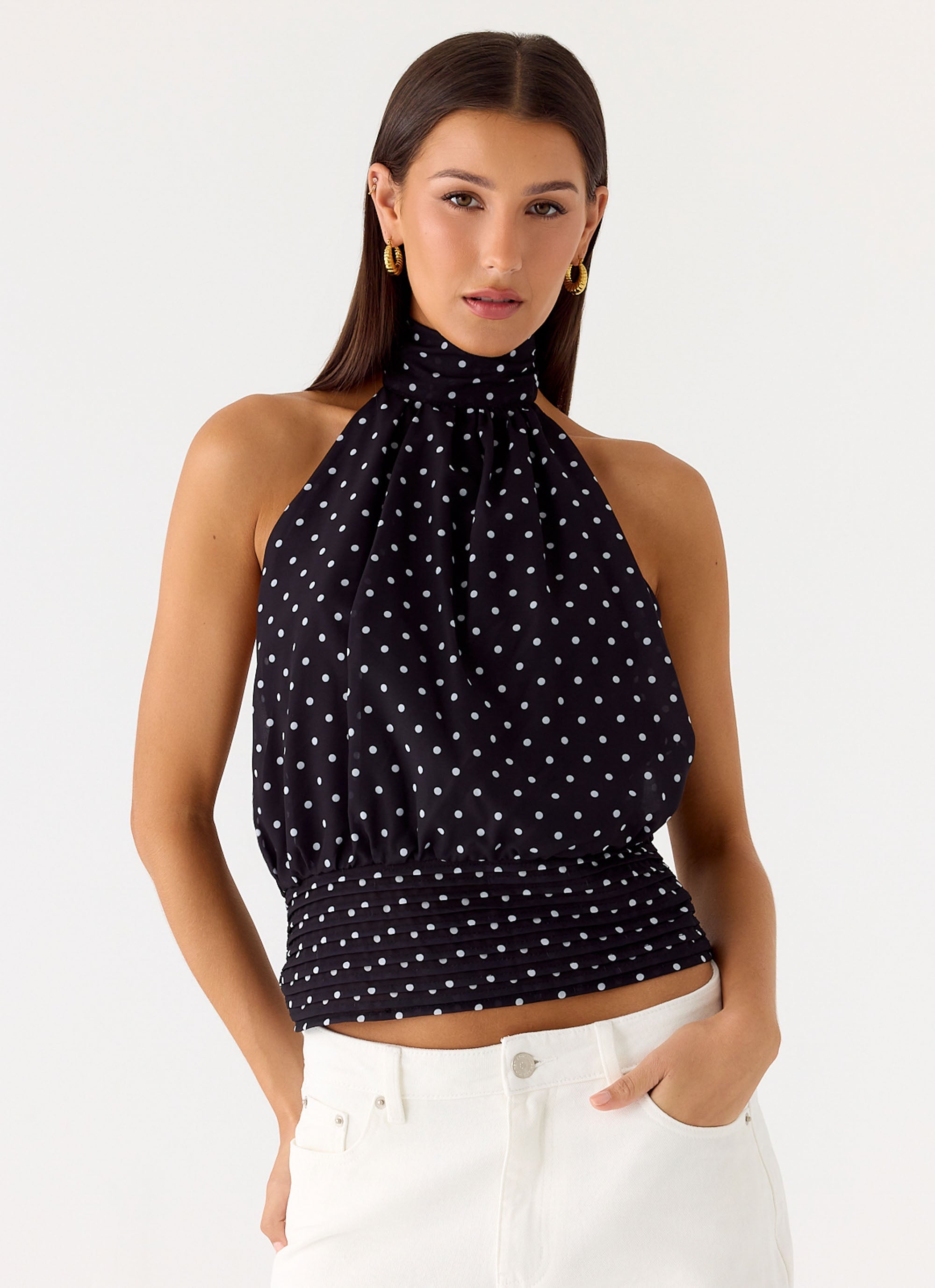 Willow Chiffon Top - Black Polkadot