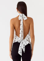 Willow Chiffon Top - White Polkadot