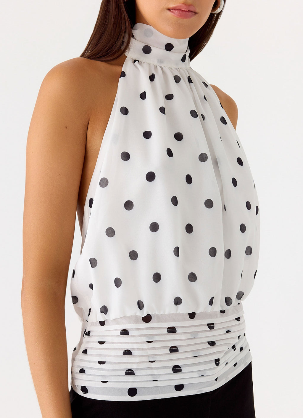 Willow Chiffon Top - White Polkadot