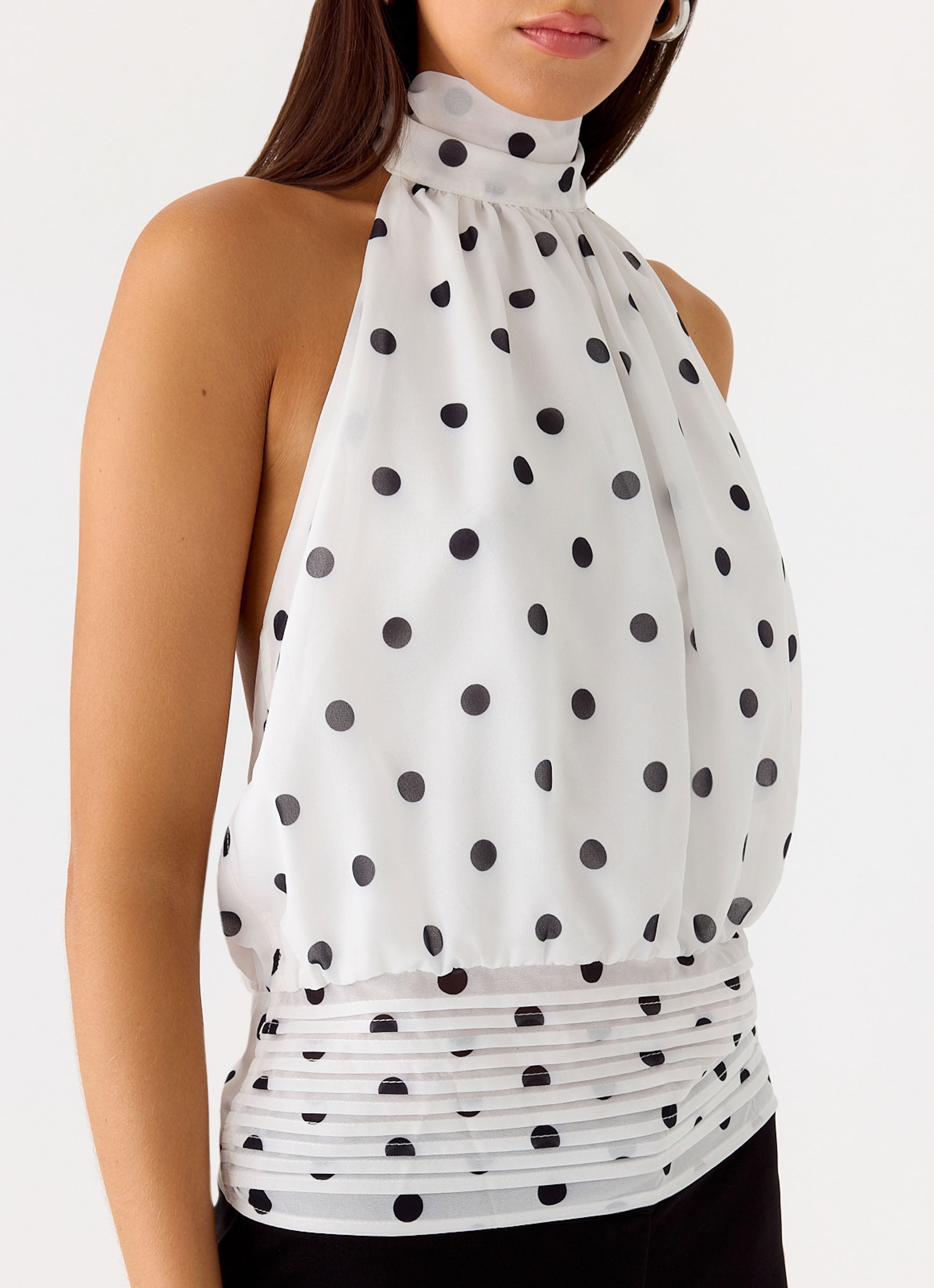 Willow Chiffon Top - White Polkadot