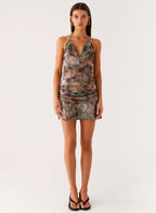 Wineweather Cowl Mini Dress - Vintage Blossom