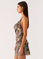 Wineweather Cowl Mini Dress - Vintage Blossom