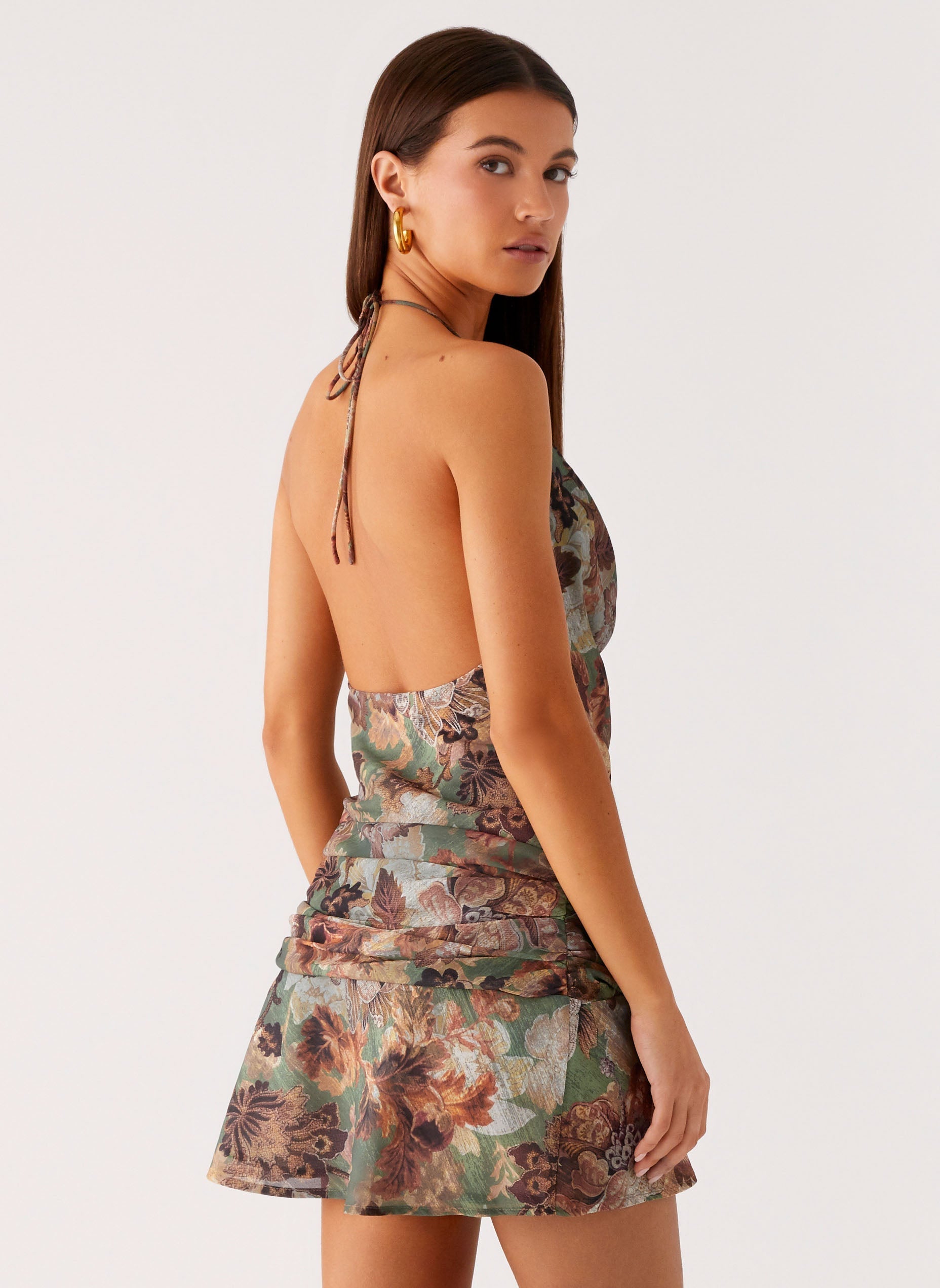 Wineweather Cowl Mini Dress - Vintage Blossom