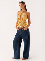 Xander Sequin Halter Top - Gold