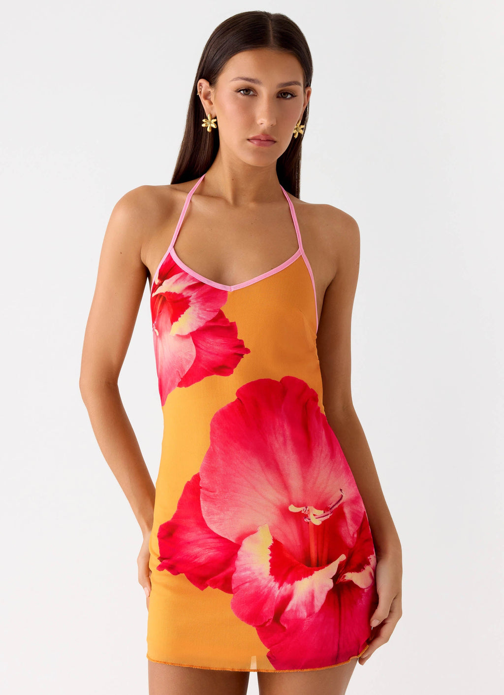 Yura Mini Dress - Orange Floral Spritz