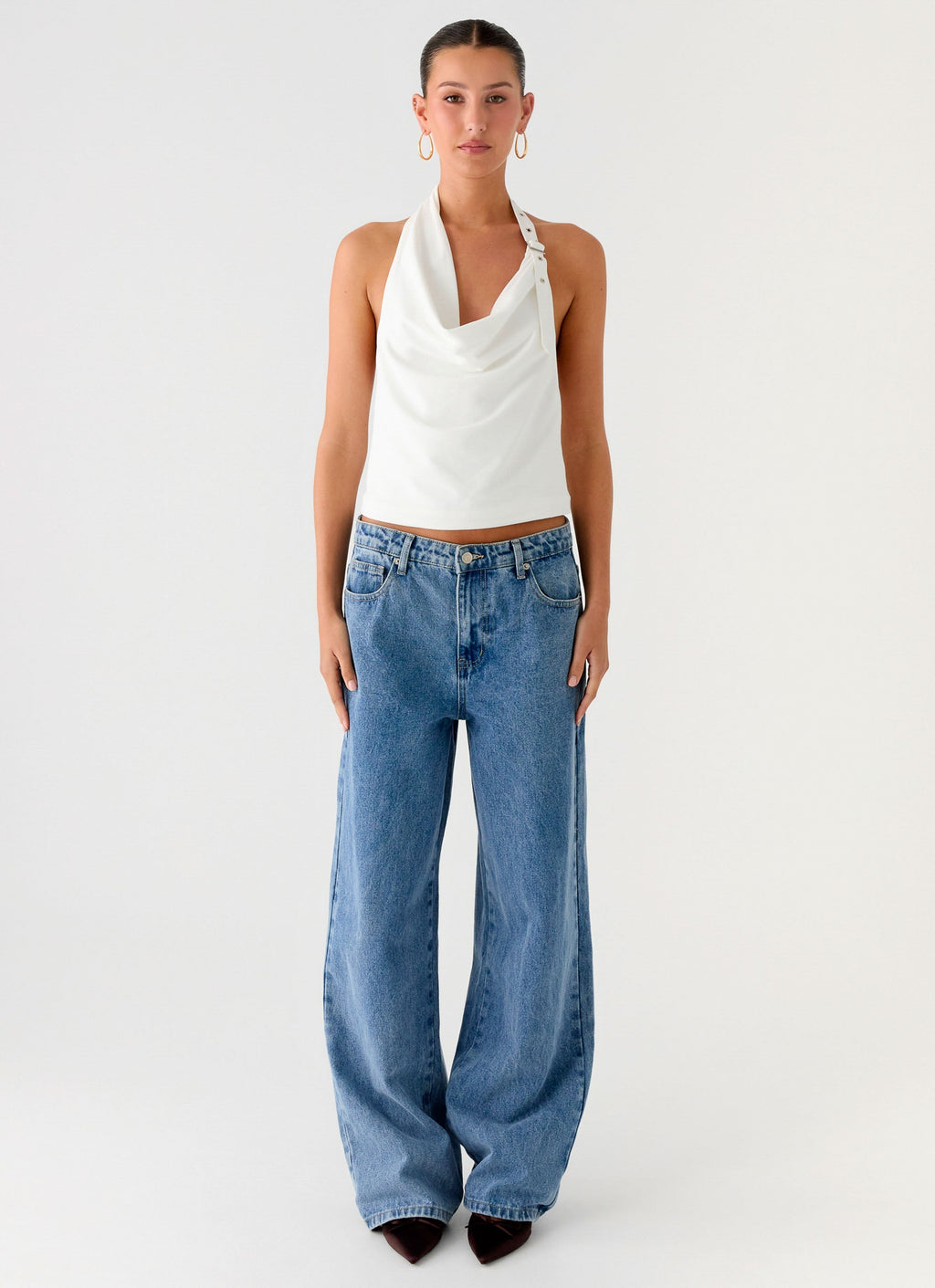 Zaylee Belt Cowl Top - White