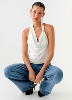 Zaylee Belt Cowl Top - White