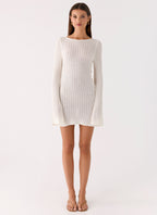 Zenzi Long Sleeve Crochet Mini Dress - White