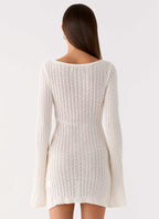 Zenzi Long Sleeve Crochet Mini Dress - White