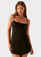 Zion Beaded Mini Dress - Black