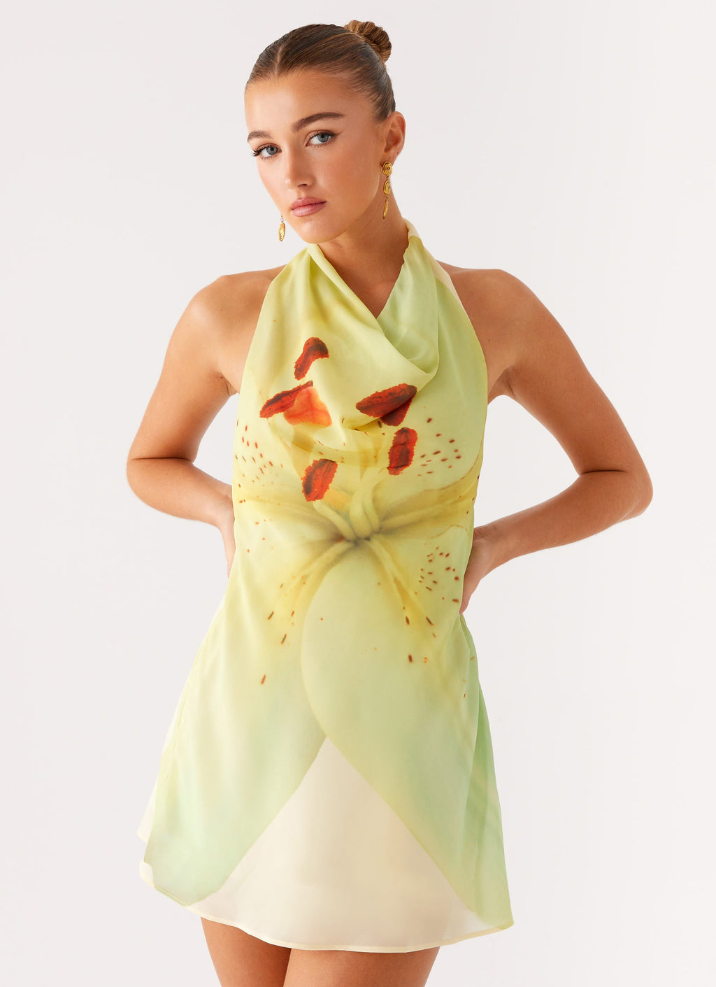 Zofia Cowl Neck Mini Dress - Green Floral