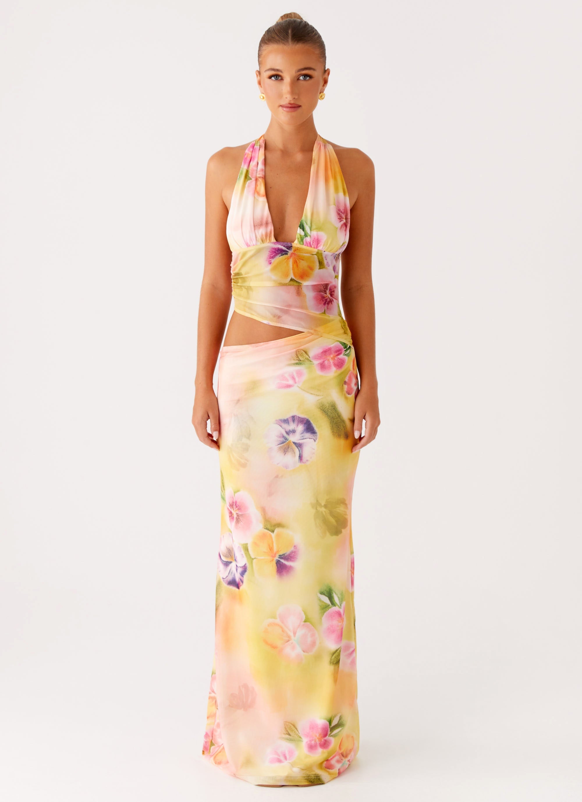 Main Act Halter Maxi Dress - Sunburst Floral